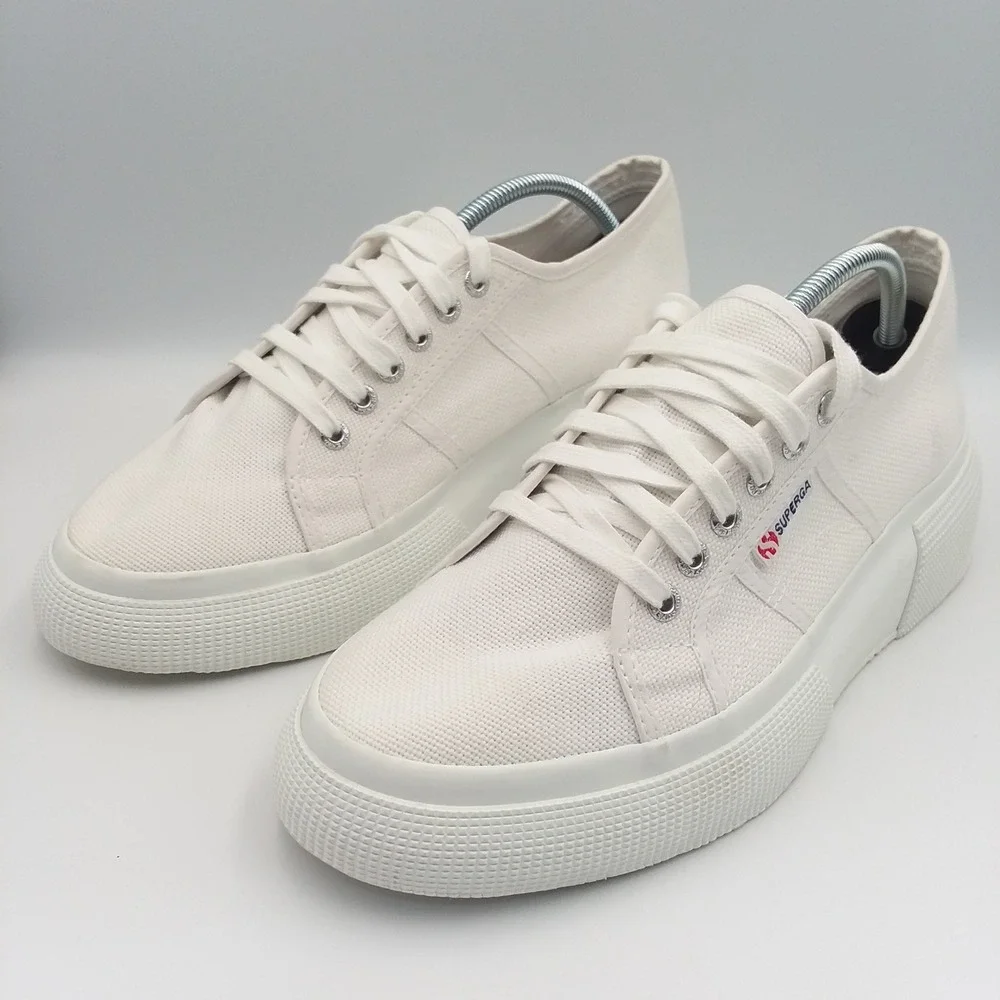 Superga Platform White Canvas‎ Low Top Unisex Sneakers Women's 9.5 Men's 8 EU41